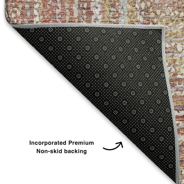 HomeRoots 8' X 10' Geometric Washable Area Rug in Rust and Mauve - UV Protected, Stain Resistant, Durable Design 699284