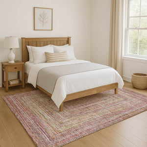 HomeRoots 8' X 10' Geometric Washable Area Rug in Rust and Mauve - UV Protected, Stain Resistant, Durable Design 699284