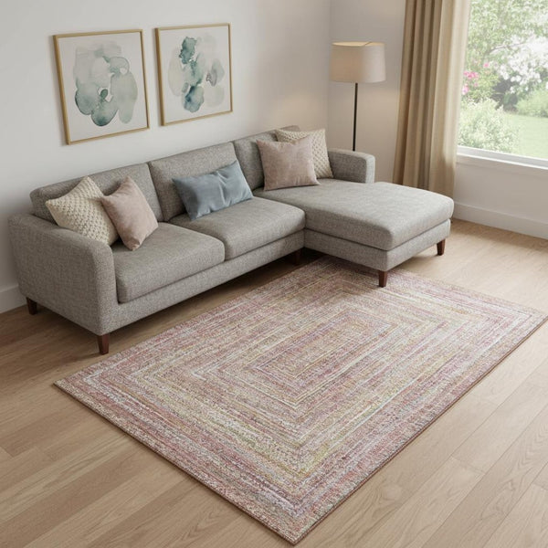 HomeRoots 9' X 12' Geometric Area Rug in Rust & Mauve - Washable, UV Protected, Family-Friendly Design 699285