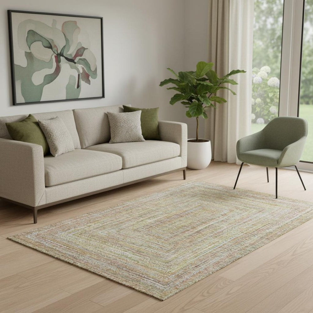 HomeRoots 5' X 8' Tan And Beige Geometric Area Rug – Stylish, Washable, UV-Protected, Perfect for Pets & Kids 699288