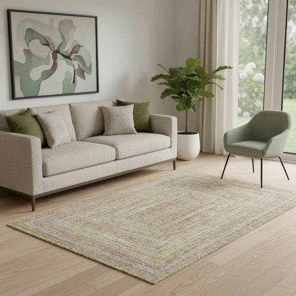 HomeRoots 5' X 8' Tan And Beige Geometric Area Rug – Stylish, Washable, UV-Protected, Perfect for Pets & Kids 699288