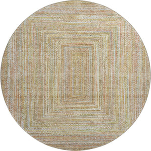 HomeRoots 8' Tan and Beige Geometric Washable Round Rug - Durable, UV-Protected, Pet-Friendly Style for Any Room 699289