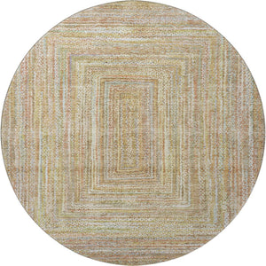 HomeRoots 8' Tan and Beige Geometric Washable Round Rug - Durable, UV-Protected, Pet-Friendly Style for Any Room 699289