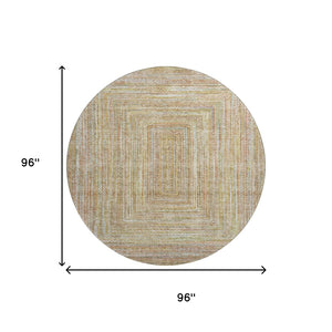 HomeRoots 8' Tan and Beige Geometric Washable Round Rug - Durable, UV-Protected, Pet-Friendly Style for Any Room 699289