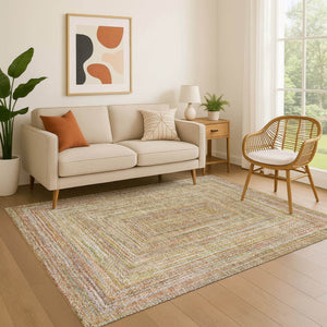 HomeRoots 8' X 10' Tan and Beige Geometric Area Rug - Durable, Washable, UV-Protected for Modern Spaces 699290