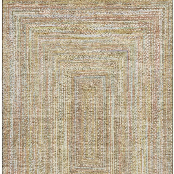 HomeRoots 8' X 10' Tan and Beige Geometric Area Rug - Durable, Washable, UV-Protected for Modern Spaces 699290