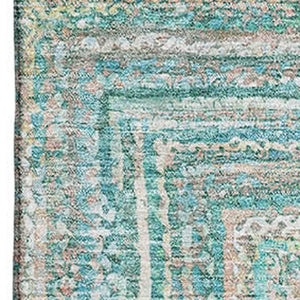 HomeRoots 5' X 8' Teal and Ivory Geometric Washable Area Rug - Stain Resistant, UV Protected, Modern Design 699294