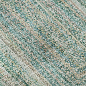 HomeRoots 8' Teal And Ivory Geometric Washable Round Rug - Stain Resistant, UV Protected, Stylish Comfort 699295