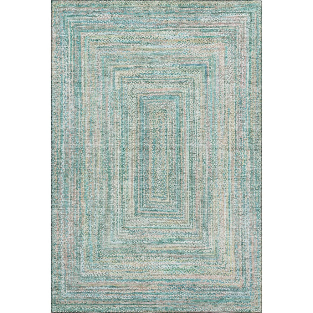 HomeRoots 8' X 10' Stylish Teal & Ivory Geometric Area Rug - Washable, UV Protected, Durable for Active Homes 699296
