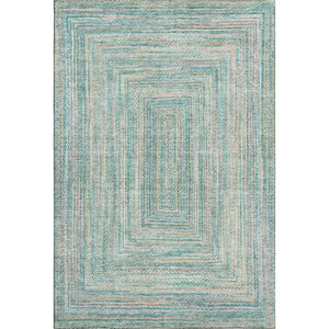 HomeRoots 8' X 10' Stylish Teal & Ivory Geometric Area Rug - Washable, UV Protected, Durable for Active Homes 699296
