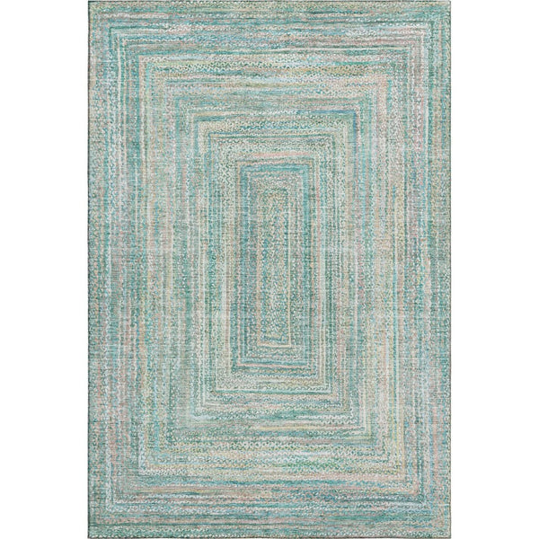 HomeRoots 8' X 10' Stylish Teal & Ivory Geometric Area Rug - Washable, UV Protected, Durable for Active Homes 699296