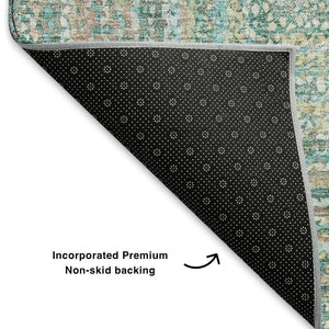 HomeRoots 8' X 10' Stylish Teal & Ivory Geometric Area Rug - Washable, UV Protected, Durable for Active Homes 699296