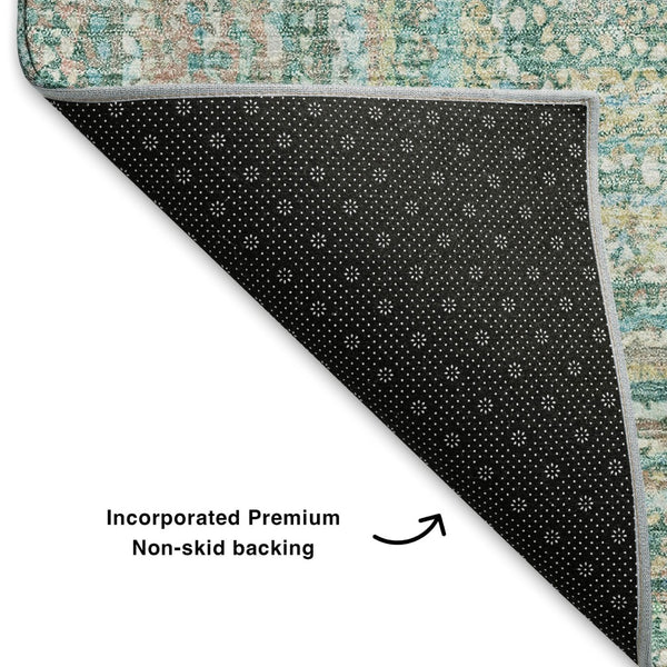 HomeRoots 8' X 10' Stylish Teal & Ivory Geometric Area Rug - Washable, UV Protected, Durable for Active Homes 699296