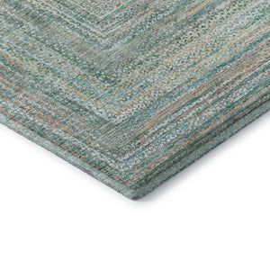 HomeRoots 8' X 10' Stylish Teal & Ivory Geometric Area Rug - Washable, UV Protected, Durable for Active Homes 699296