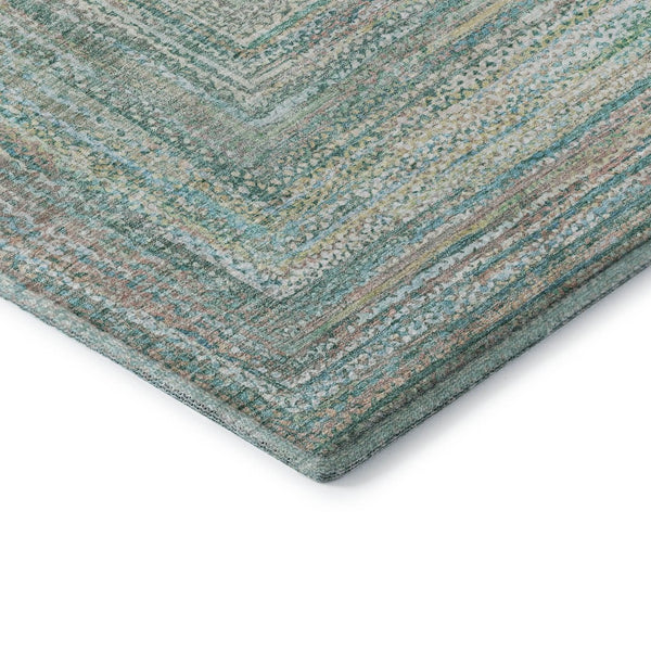 HomeRoots 8' X 10' Stylish Teal & Ivory Geometric Area Rug - Washable, UV Protected, Durable for Active Homes 699296