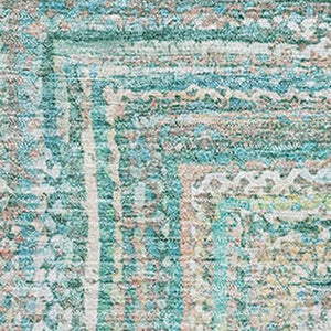HomeRoots 8' X 10' Stylish Teal & Ivory Geometric Area Rug - Washable, UV Protected, Durable for Active Homes 699296