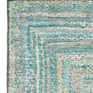HomeRoots 8' X 10' Stylish Teal & Ivory Geometric Area Rug - Washable, UV Protected, Durable for Active Homes 699296