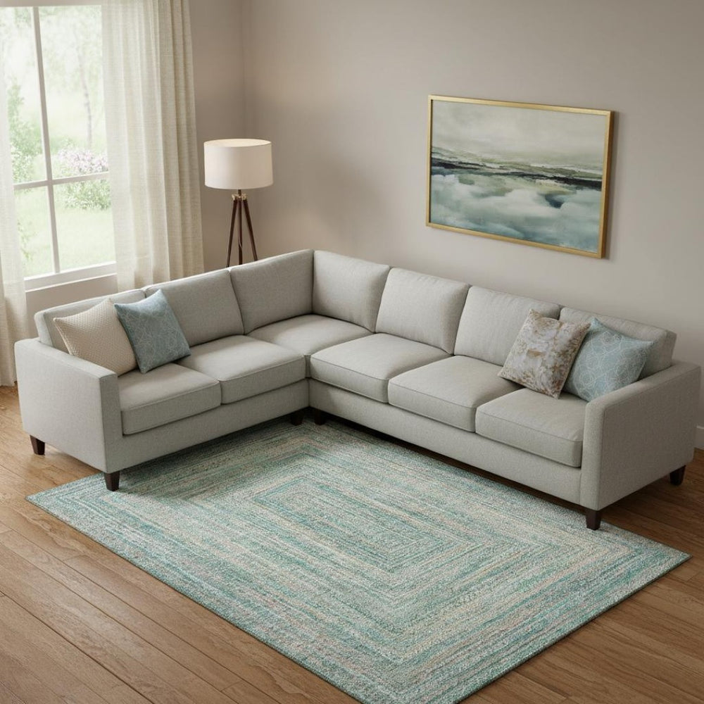 HomeRoots 9' X 12' Teal and Ivory Geometric Area Rug - Durable, Stain-Resistant, UV-Protected for High-Traffic Spaces 699297