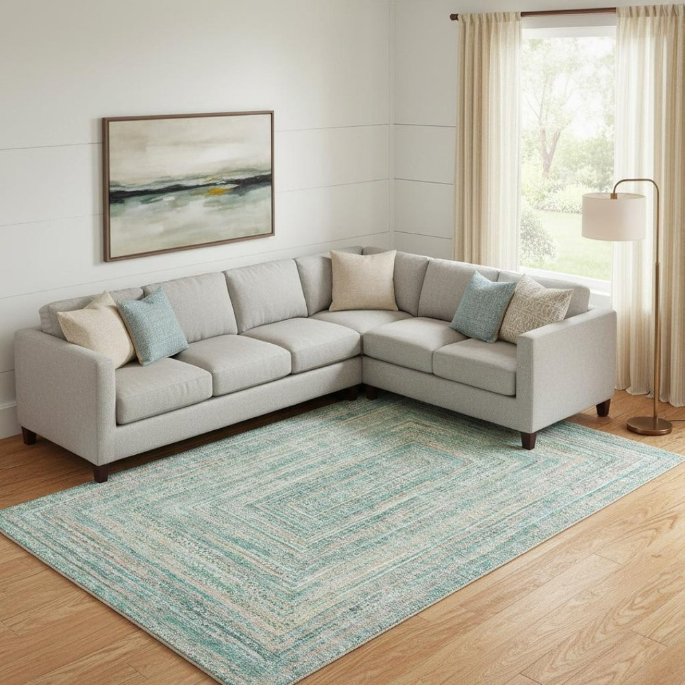 HomeRoots 10' Teal and Ivory Geometric Washable Area Rug - Stylish, UV-Protected, Family-Friendly Decor Solution 699298