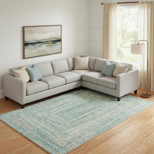 HomeRoots 10' Teal and Ivory Geometric Washable Area Rug - Stylish, UV-Protected, Family-Friendly Decor Solution 699298