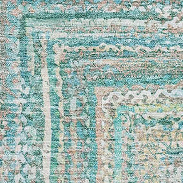 HomeRoots 10' Teal and Ivory Geometric Washable Area Rug - Stylish, UV-Protected, Family-Friendly Decor Solution 699298