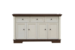 English Elm Farmhouse Large Storage Cabinet With Roman Columns, Versatile Wood Buffet & Wine Cooler Stand W2393P300547