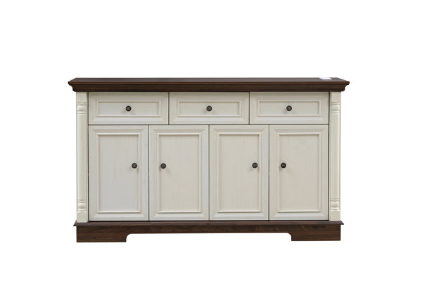 English Elm Farmhouse Large Storage Cabinet With Roman Columns, Versatile Wood Buffet & Wine Cooler Stand W2393P300547