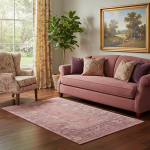 HomeRoots 5' X 8' Blush & Beige Oriental Area Rug - Washable, UV Protected, Stain Resistant for Family Homes 699300
