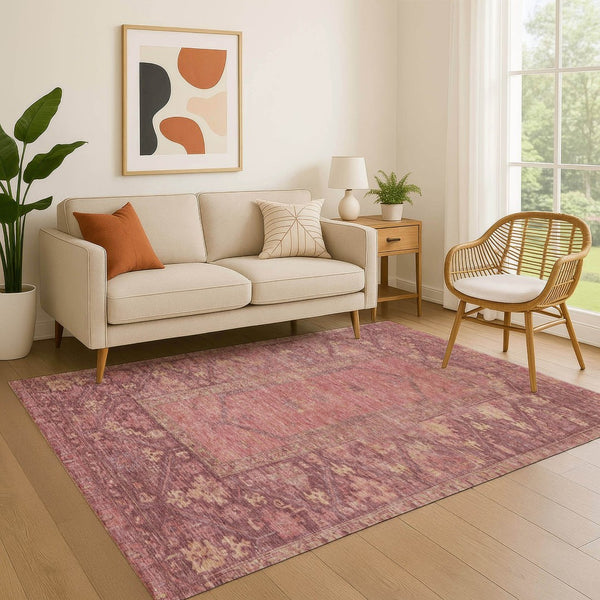 HomeRoots 5' X 8' Blush & Beige Oriental Area Rug - Washable, UV Protected, Stain Resistant for Family Homes 699300