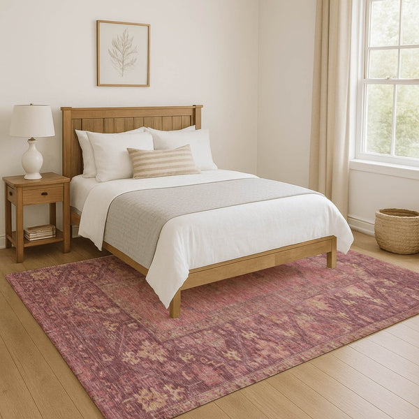 HomeRoots 5' X 8' Blush & Beige Oriental Area Rug - Washable, UV Protected, Stain Resistant for Family Homes 699300