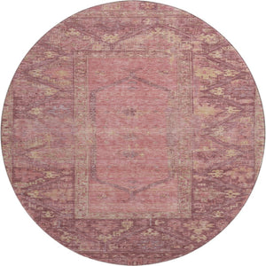 HomeRoots 8' Blush & Beige Oriental Round Rug - Washable, Stain Resistant, UV Protected for Stylish Living Spaces 699301