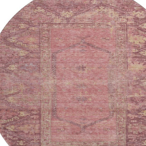 HomeRoots 8' Blush & Beige Oriental Round Rug - Washable, Stain Resistant, UV Protected for Stylish Living Spaces 699301