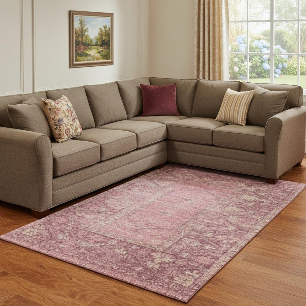 HomeRoots 8' X 10' Blush & Beige Oriental Area Rug – Stylish, Washable, UV-Protected, & Stain-Resistant Design 699302