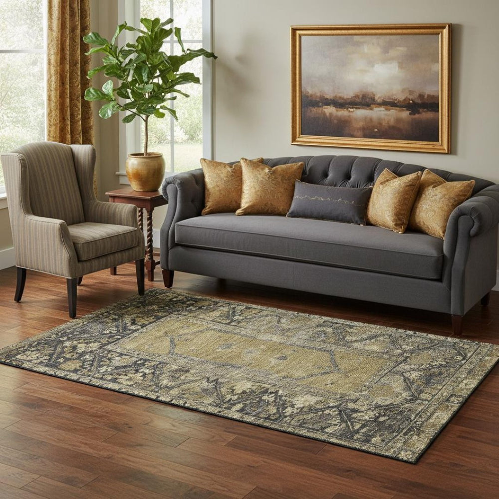HomeRoots 5' X 8' Brown and Charcoal Oriental Area Rug - Stain-Resistant, UV Protected, Durable & Stylish! 699306