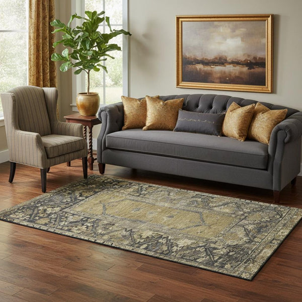 HomeRoots 5' X 8' Brown and Charcoal Oriental Area Rug - Stain-Resistant, UV Protected, Durable & Stylish! 699306