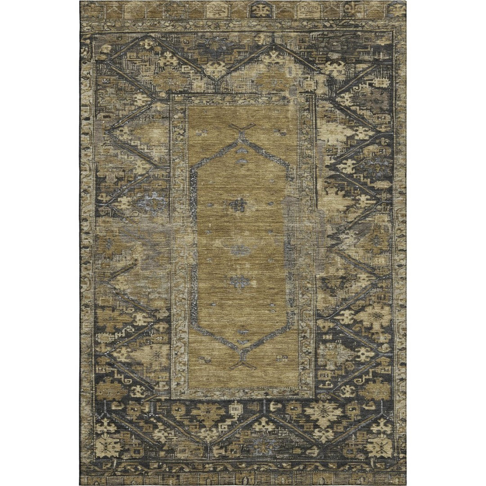 HomeRoots 5' X 8' Brown and Charcoal Oriental Area Rug - Stain-Resistant, UV Protected, Durable & Stylish! 699306