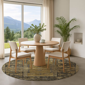 HomeRoots 8' Brown and Charcoal Oriental Washable Round Rug - Durable, UV-Protected, Easy-Care for High Traffic 699307