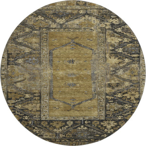 HomeRoots 8' Brown and Charcoal Oriental Washable Round Rug - Durable, UV-Protected, Easy-Care for High Traffic 699307