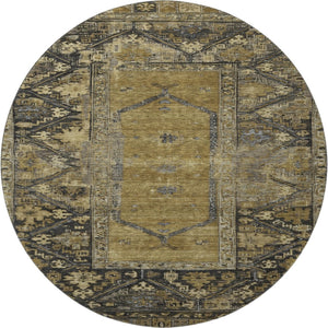 HomeRoots 8' Brown and Charcoal Oriental Washable Round Rug - Durable, UV-Protected, Easy-Care for High Traffic 699307