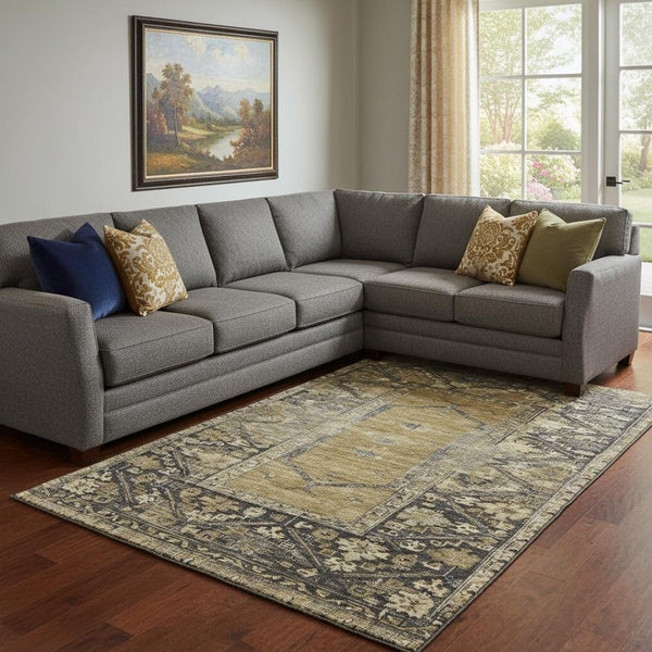 HomeRoots 8' X 10' Brown And Charcoal Oriental Area Rug - Durable, Stain-Resistant, UV Protected & Non-Slip Backing 699308