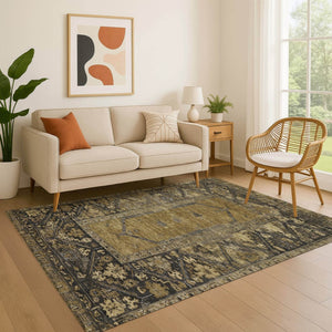 HomeRoots 9' X 12' Brown Charcoal Oriental Area Rug - Stylish, Washable, Stain-Resistant, UV Protected Elegance 699309