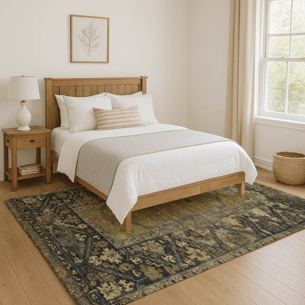 HomeRoots 9' X 12' Brown Charcoal Oriental Area Rug - Stylish, Washable, Stain-Resistant, UV Protected Elegance 699309