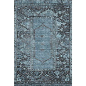 HomeRoots 5' X 8' Blue & Charcoal Washable Oriental Area Rug - UV Protected, Stain Resistant, Durable Design 699312