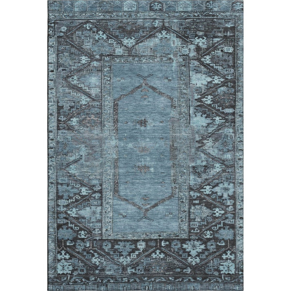 HomeRoots 5' X 8' Blue & Charcoal Washable Oriental Area Rug - UV Protected, Stain Resistant, Durable Design 699312