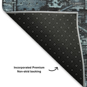 HomeRoots 5' X 8' Blue & Charcoal Washable Oriental Area Rug - UV Protected, Stain Resistant, Durable Design 699312