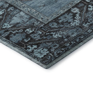 HomeRoots 5' X 8' Blue & Charcoal Washable Oriental Area Rug - UV Protected, Stain Resistant, Durable Design 699312