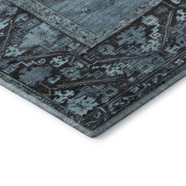 HomeRoots 5' X 8' Blue & Charcoal Washable Oriental Area Rug - UV Protected, Stain Resistant, Durable Design 699312