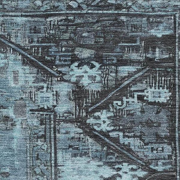 HomeRoots 5' X 8' Blue & Charcoal Washable Oriental Area Rug - UV Protected, Stain Resistant, Durable Design 699312