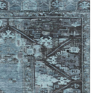 HomeRoots 5' X 8' Blue & Charcoal Washable Oriental Area Rug - UV Protected, Stain Resistant, Durable Design 699312