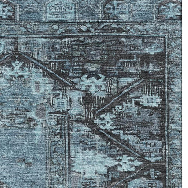 HomeRoots 5' X 8' Blue & Charcoal Washable Oriental Area Rug - UV Protected, Stain Resistant, Durable Design 699312